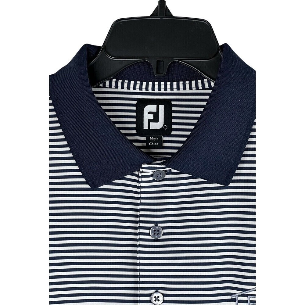 FootJoy FJ Mens Black White Stripe Golf Polo Logo Stonebriar Short Sleeve Large